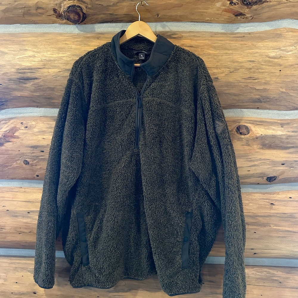 EDDIE BAUER MENS FULL SHERPA BROWN GREEN LONG SLEEVE QUARTER ZIP PULLOVER